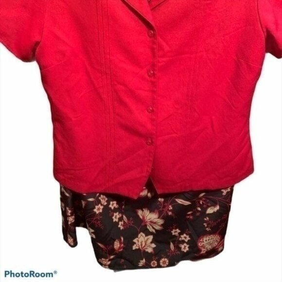 Sag Harbor Skirt Set Red Black Floral Midi Skirt - Picture 3 of 9
